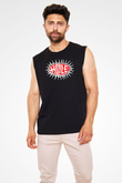 Hole Baskılı Unisex Siyah Kolsuz Tişört - Tshirt