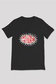 Hole Baskılı Unisex Siyah V Yaka Tişört - Tshirt