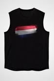 Hollanda - Netherlands Bayrağı Baskılı Unisex Siyah Kolsuz Tişört