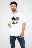 Hunter X Hunter Baskılı Beyaz Unisex Oversize Tişört - Tshirt