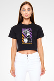 Hunter X Hunter Baskılı Siyah Crop Top Kadın Tişört - Tshirt