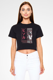 Hunter X Hunter Baskılı Siyah Crop Top Kadın Tişört - Tshirt