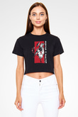 Hunter X Hunter Baskılı Siyah Crop Top Kadın Tişört - Tshirt