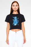 Hunter X Hunter Baskılı Siyah Crop Top Kadın Tişört - Tshirt