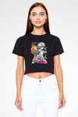 Hunter X Hunter Baskılı Siyah Crop Top Kadın Tişört - Tshirt