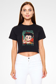 Hunter X Hunter Baskılı Siyah Crop Top Kadın Tişört - Tshirt