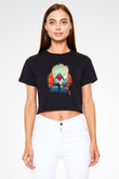 Hunter X Hunter Baskılı Siyah Crop Top Kadın Tişört - Tshirt