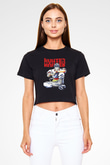 Hunter X Hunter Baskılı Siyah Crop Top Kadın Tişört - Tshirt