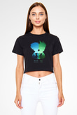 Hunter X Hunter Baskılı Siyah Crop Top Kadın Tişört - Tshirt