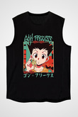 Hunter X Hunter Baskılı Unisex Siyah Kolsuz Tişört - Tshirt