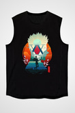 Hunter X Hunter Baskılı Unisex Siyah Kolsuz Tişört - Tshirt