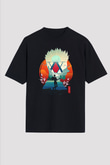 Hunter X Hunter Baskılı Unisex Siyah Oversize Tişört - Tshirt