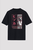 Hunter X Hunter Baskılı Unisex Siyah Oversize Tişört - Tshirt