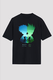 Hunter X Hunter Baskılı Unisex Siyah Oversize Tişört - Tshirt