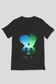 Hunter X Hunter Baskılı Unisex Siyah V Yaka Tişört - Tshirt
