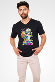 Hunter X Hunter Baskılı Unisex Siyah V Yaka Tişört - Tshirt