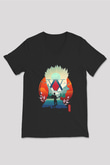 Hunter X Hunter Baskılı Unisex Siyah V Yaka Tişört - Tshirt