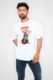 Hydra Vein Baskılı Unisex Beyaz Oversize Tişört