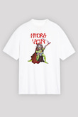 Hydra Vein Baskılı Unisex Beyaz Oversize Tişört