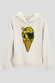 Ice Cream Bumble Bee Baskılı Unisex Beyaz Hoodie