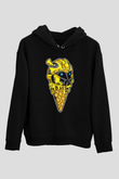 Ice Cream Bumble Bee Baskılı Unisex Siyah Hoodie