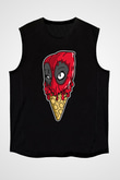 Ice Cream Deadpool Baskılı Unisex Siyah Kolsuz Tişört