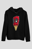 Ice Cream Deadpool Baskılı Unisex Siyah Hoodie