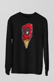 Ice Cream Deadpool Baskılı Unisex Siyah Sweatshirt