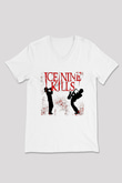 Ice Nine Kills Baskılı Beyaz Unisex V Yaka Tişört - Tshirt