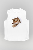 İçimdeki Şirin Kedi Temalı Baskılı Unisex Beyaz  Kolsuz Tişört