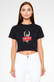 Iggy Pop Baskılı Siyah Crop Top Kadın Tişört - Tshirt