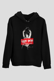 Iggy Pop Baskılı Unisex Siyah Kapüşonlu Sweatshirt