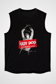 Iggy Pop Baskılı Unisex Siyah Kolsuz Tişört - Tshirt