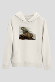 İguana Baskılı Beyaz Unisex Hoodie
