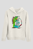 İguana Baskılı Beyaz Unisex Hoodie