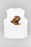 İguana Baskılı Beyaz Unisex Kolsuz Tişört - Tshirt