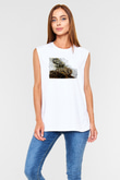 İguana Baskılı Beyaz Unisex Kolsuz Tişört - Tshirt