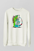 İguana Baskılı Beyaz Unisex Sweatshirt