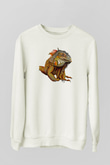 İguana Baskılı Beyaz Unisex Sweatshirt
