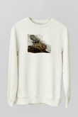 İguana Baskılı Beyaz Unisex Sweatshirt