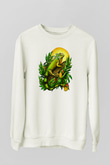 İguana Baskılı Beyaz Unisex Sweatshirt