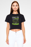 İguana Baskılı Siyah Crop Top Kadın Tişört - Tshirt