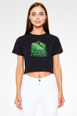 İguana Baskılı Siyah Crop Top Kadın Tişört - Tshirt