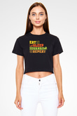 İguana Baskılı Siyah Crop Top Kadın Tişört - Tshirt