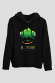 İguana Baskılı Unisex Siyah Hoodie