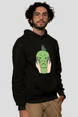 İguana Baskılı Unisex Siyah Hoodie