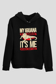 İguana Baskılı Unisex Siyah Hoodie