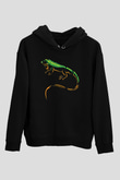 İguana Baskılı Unisex Siyah Hoodie