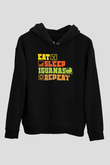 İguana Baskılı Unisex Siyah Hoodie