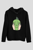 İguana Baskılı Unisex Siyah Hoodie